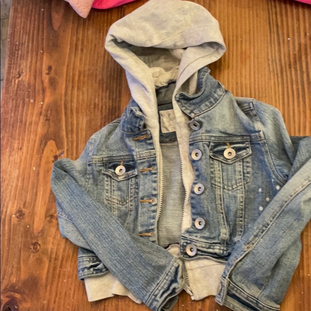 kids justice jean jacket w hood & zipper